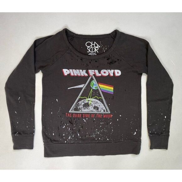 Chaser Pink Floyd Graphic Sweatshirt Women XS Black Distressed Paint Splatter - Picture 1 of 5